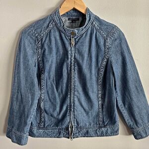 Tommy Hilfiger y2k Light Wash Chambray Denim Moto Jacket Women’s Size M